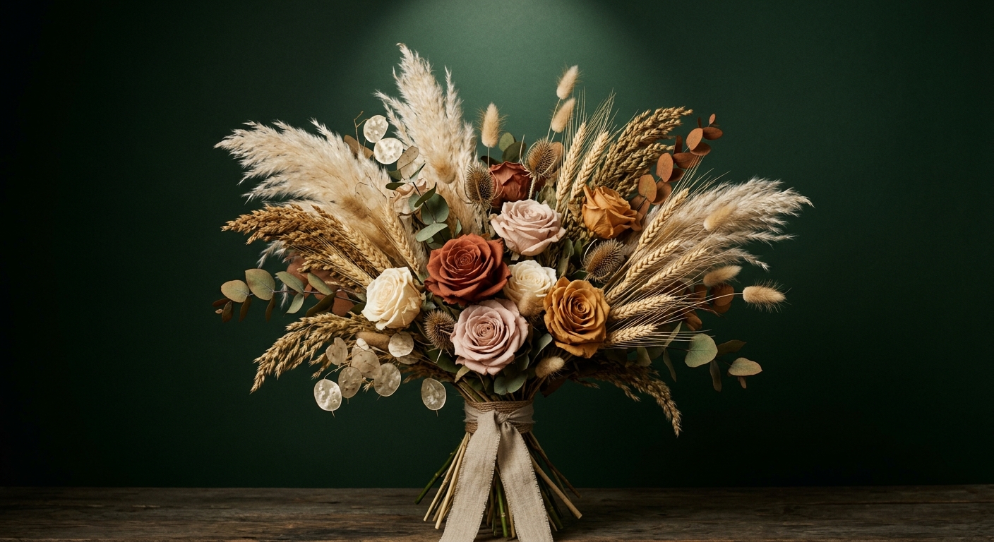 Dried Pampas & Rose Bouquet